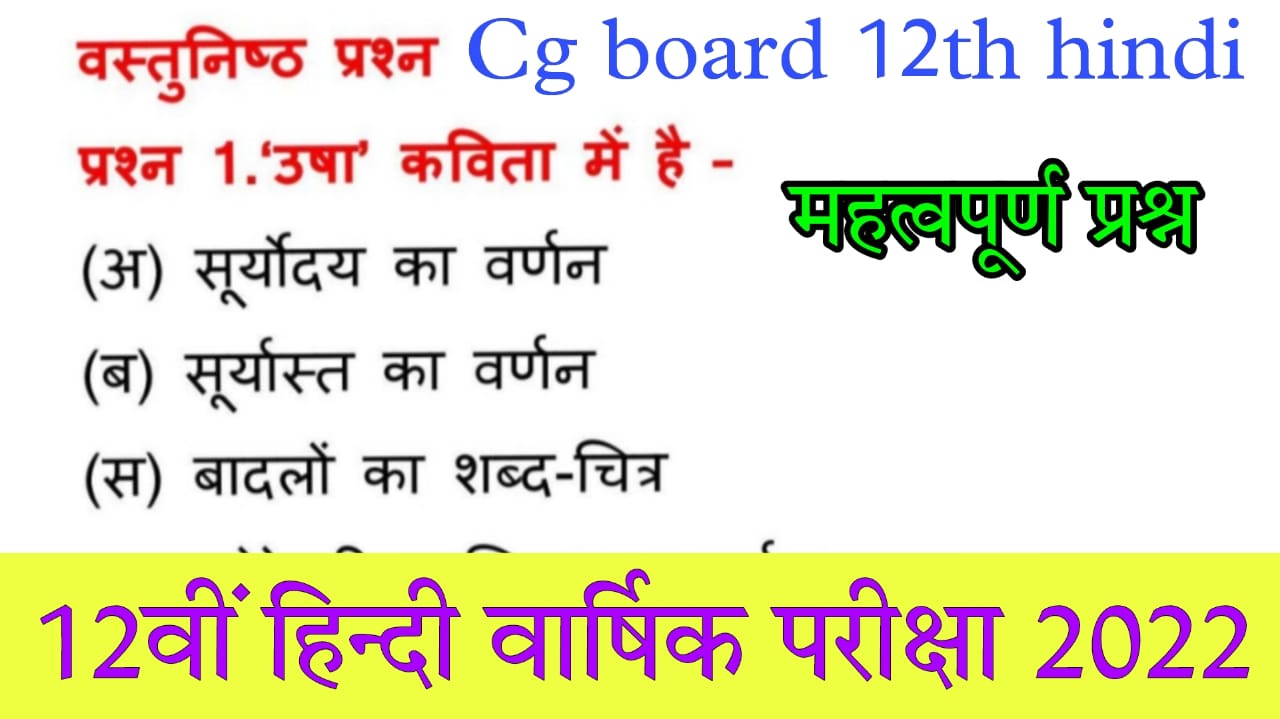 cg board 12th hindi question paper 2022