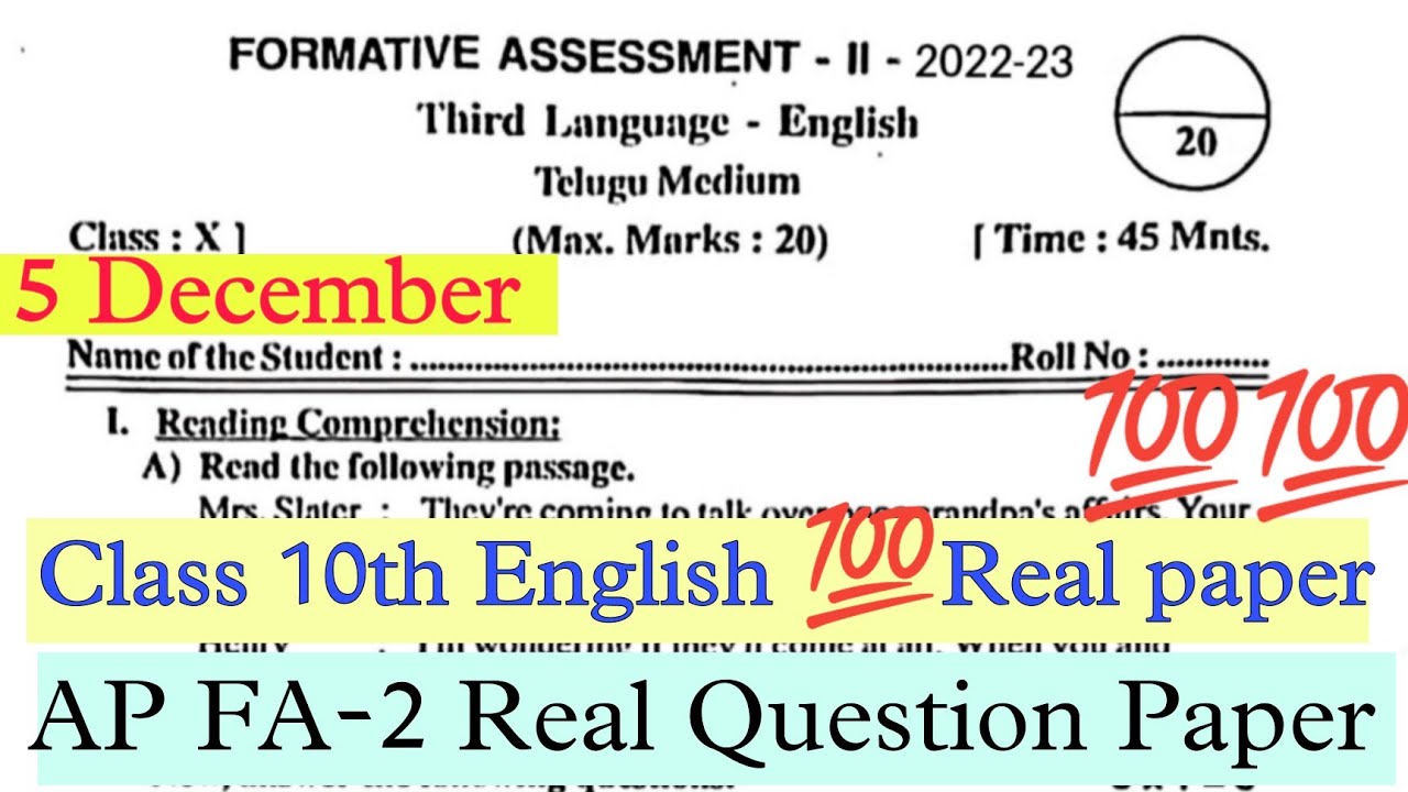 10th english fa2 Question paper answer key