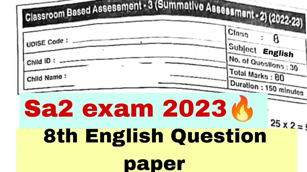 Class 8th English ap sa 2 Question paper 2023 answers keys PDF