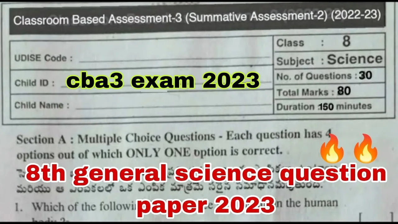 8th class science question paper 2023 pdf