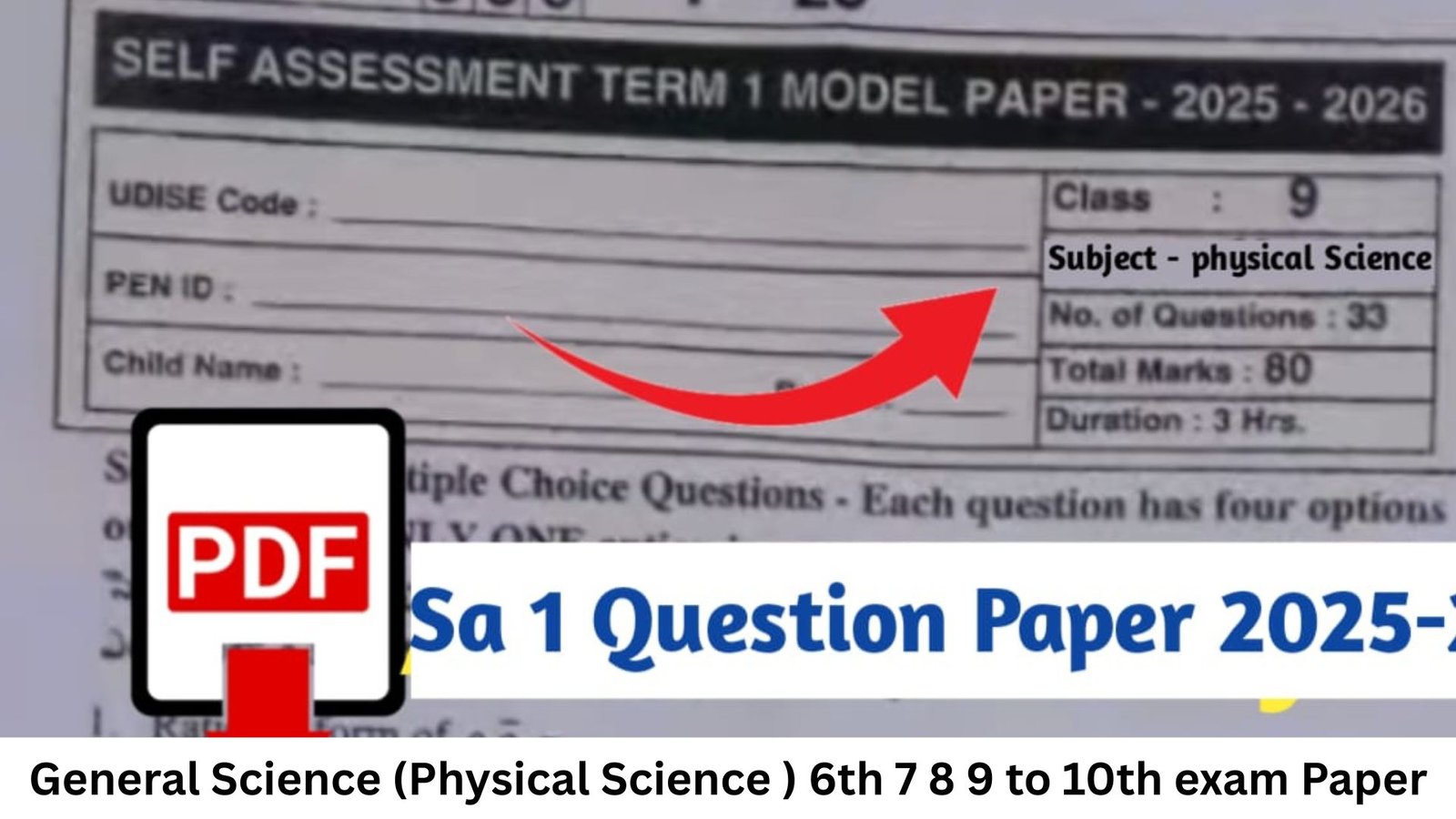 General Science Sa 1 Question Paper 2025-26 | 6th 7 8 9 to 10th Ap SA 1 Physical Science Exam Paper 2025