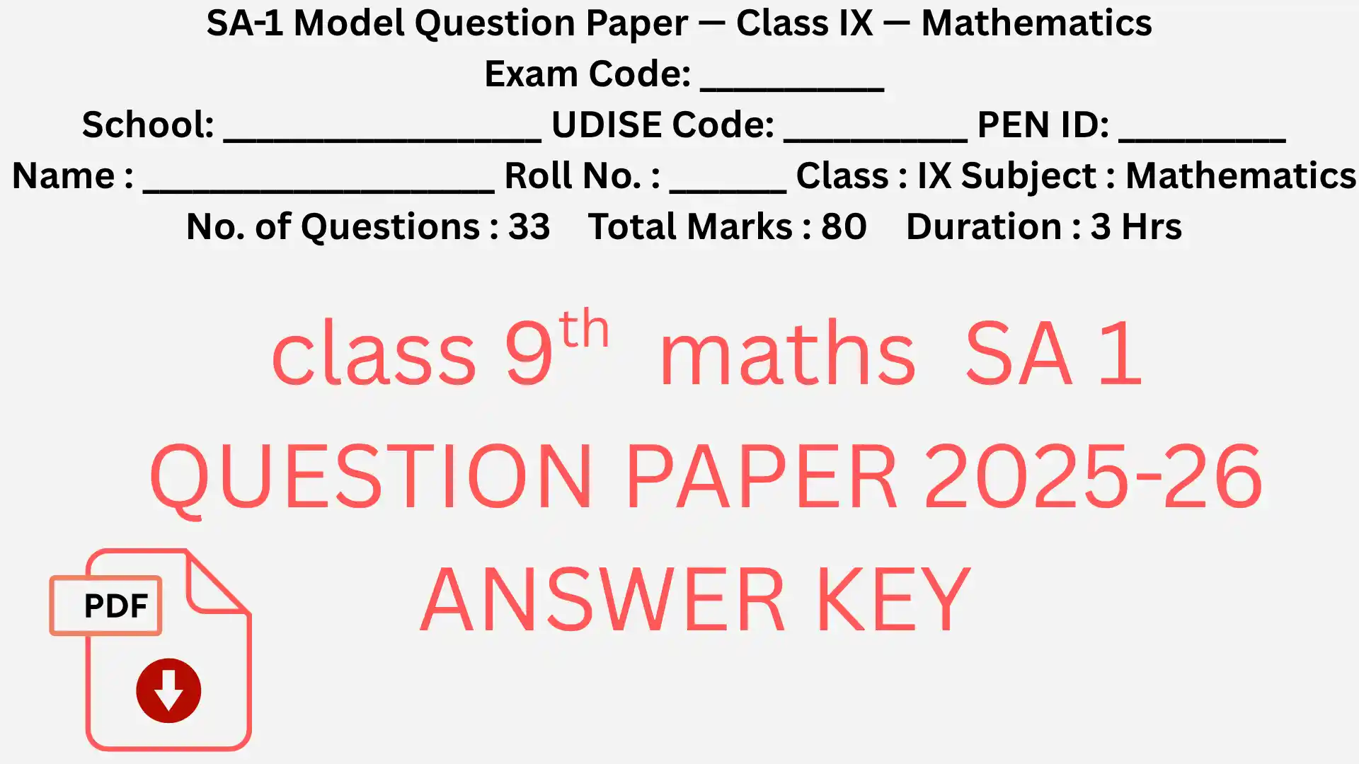 Mathematics AP SA 1 Question Paper 2025-26 9th class