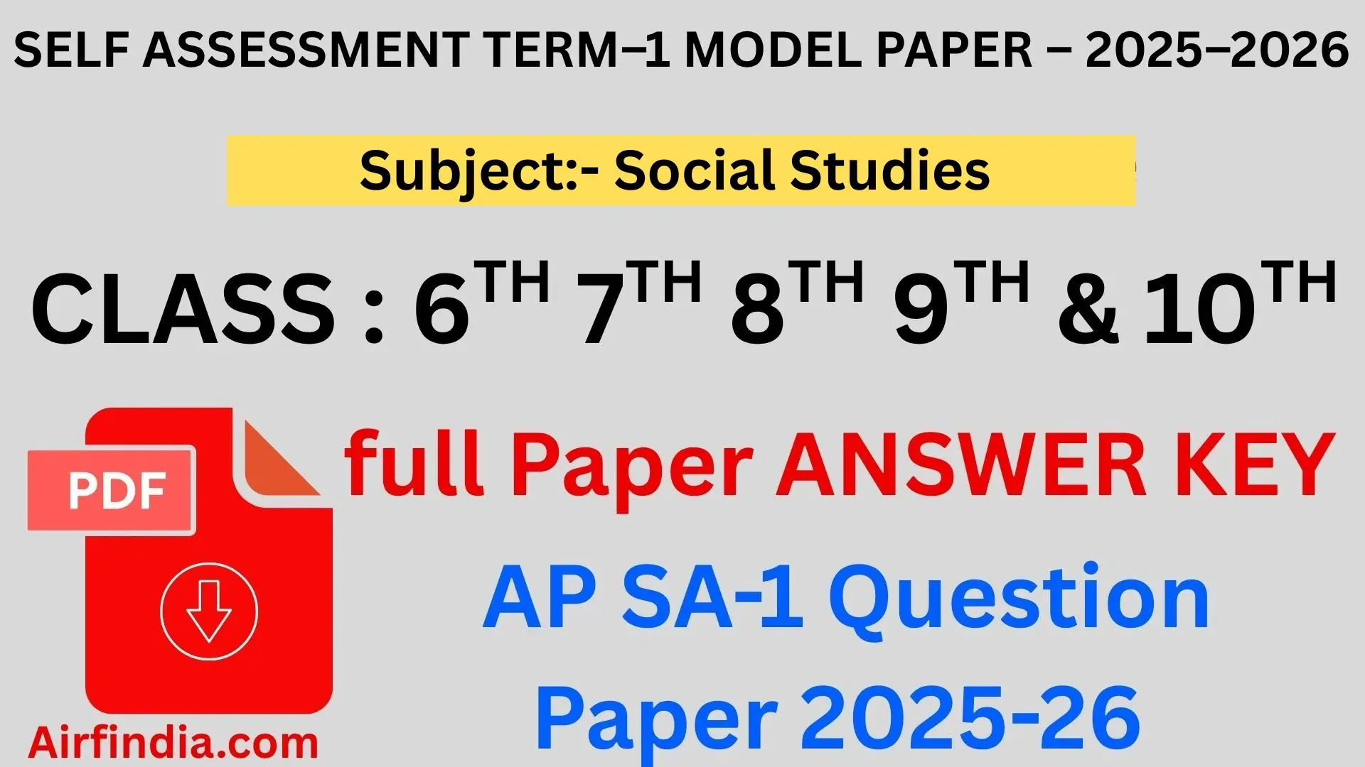 Social Studies AP SA-1 Model Papers 2025–26 Class 6 7 8 9 to 10