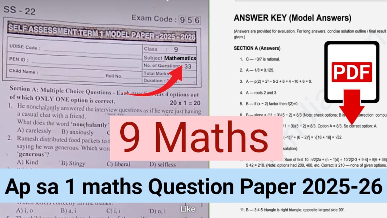 9th Mathematics AP SA1 Question paper 202-26
