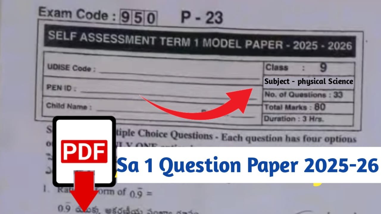 General Science (Physical Science) 9th SA 1 Question Paper 2025-26