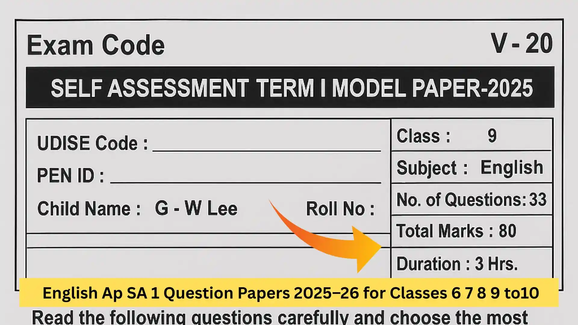 English Ap SA 1 Question Papers 2025–26 for Classes 6 7 8 9 to10